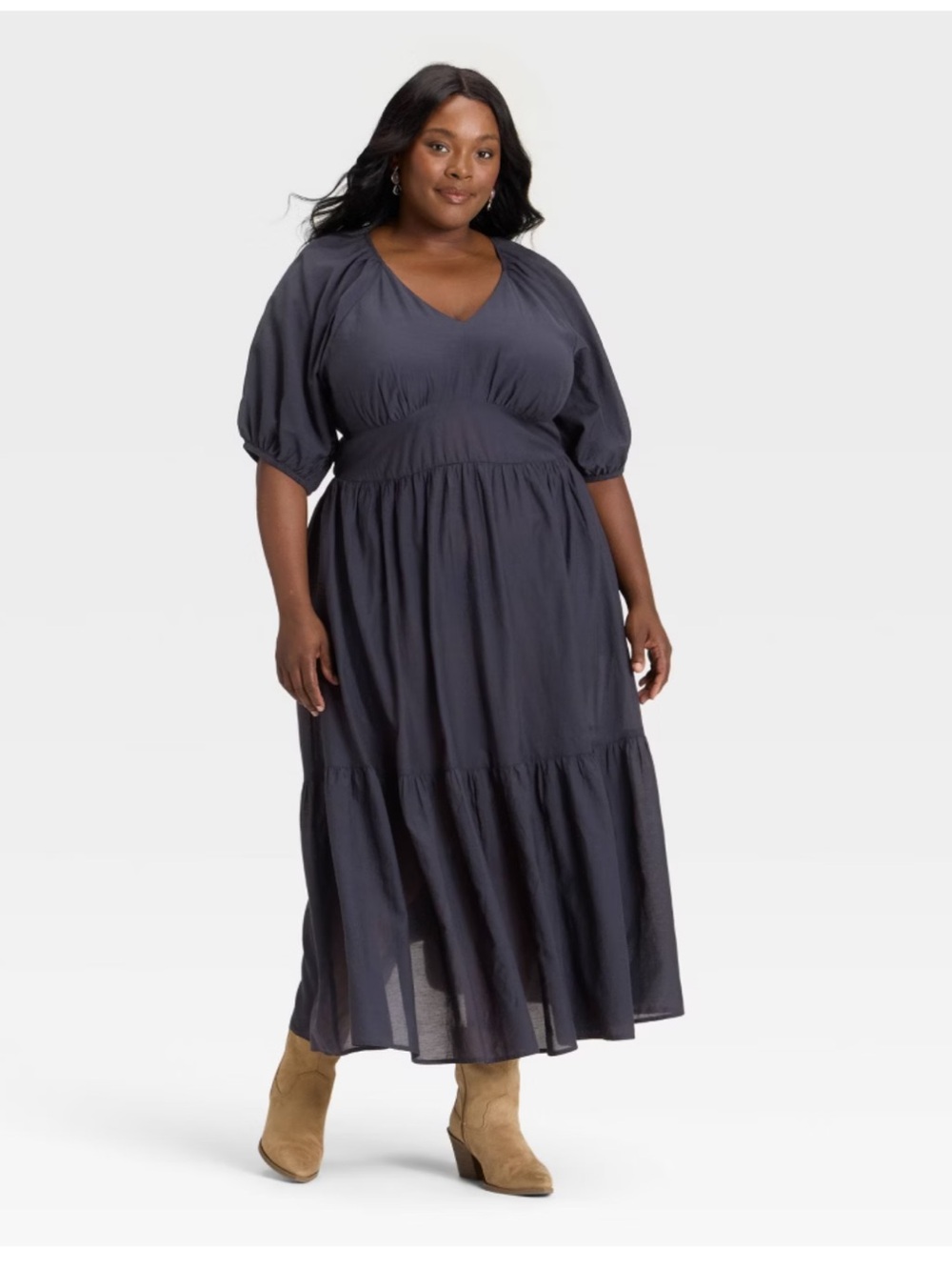 Universal Thread Plus Size V-Neck Tiered Maxi Dress in navy